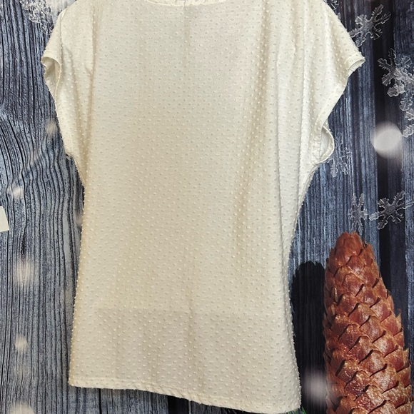 W5 White Cap Sleeve Top With Swiss Dot Material Gathers on the Side Women's XL - Picture 2 of 5